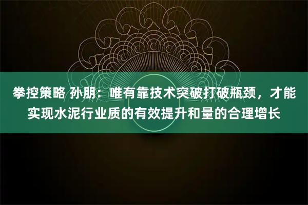 拳控策略 孙朋：唯有靠技术突破打破瓶颈，才能实现水泥行业质的有效提升和量的合理增长